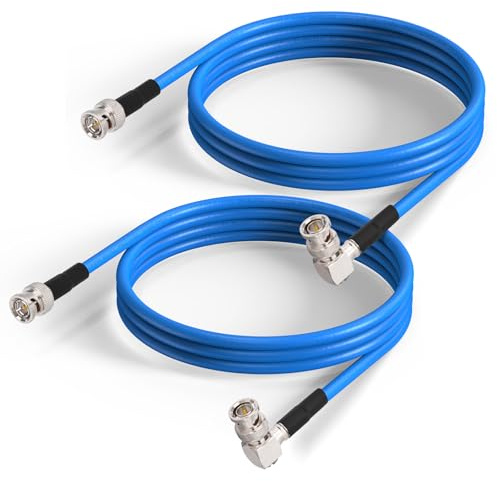 Superbat 3G 6G SDI Cable 2m-2pcs, BNC Male to Male Right Angle Belden 1694A | 18 AWG, Supports 12G-SDI (Dual-Link)/ 1080p/ 4K, Broadcast Grade, Double-Shielded, for Camera/ SDI Converter/ Security System