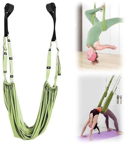 Aerial Yogatuch, Yoga Gurt, 2024 Neu Yogagurt Pilates Zubehör, Yogagurt Stretching Band, Yogagurt Dehnungsband, Yogatuch Zum Aufhängen, Yoga Gurte Set Für Gymnastik Flexibilität Training (Grün)