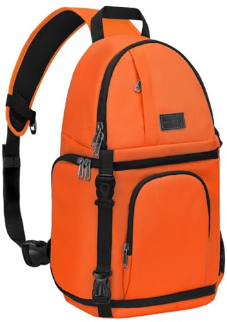 MOSISO Camera Bandolera, DSLR/SLR/Mirrorless Cámara Funda Shockproof Fotografía Cámara Mochila con Soporte Trípode&Insertos Modulares Extraíbles Compatible con Canon/Nikon/Sony/Fuji,Naranja