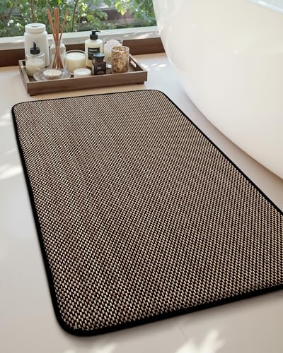 COLOR&GEOMETRY 60x90 cm Badezimmerteppiche, laminierter Memory Foam, rutschfeste Rückseite, Super Saugfähige Badematten für Badezimmer, Dusche, Waschbar, Schwarz-Khaki (Rollenverpackung)