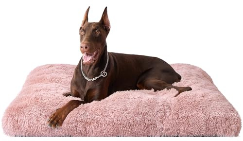 EHEYCIGA Flauschiges Hundebett Grosse Hunde Waschbar, XL 112x85cm, Rosa | Kuscheliger Langflor Plüsch Hundekissen, Rutschfeste Unterseite, für Kiste & Boden