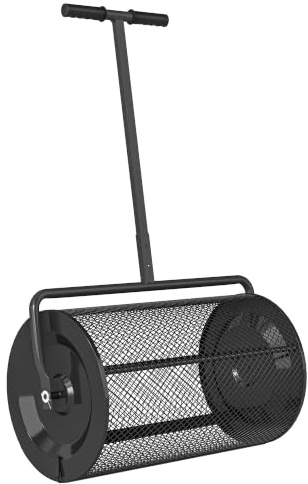 Outsunny Kompoststreuer Düngerstreuer T-Griff Metall 75L 61x40cm Schwarz | Mesh-Korb, Gartenstreuer, Saatgutstreuer, Torfmoosstreuer, Rasenstreuer, Kompostrolle, für Kompost Mist Dünger Saat