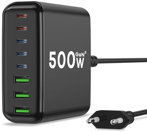 500W USB C Ladegerät Mehrfach, GaN V 8 Ports USB Ladegerät Mehrfach, 500W 8-Port Schnellladegerät Kompatibel mit MacBook Pro/Air, iPad Pro/Air, iPhone, Android etc