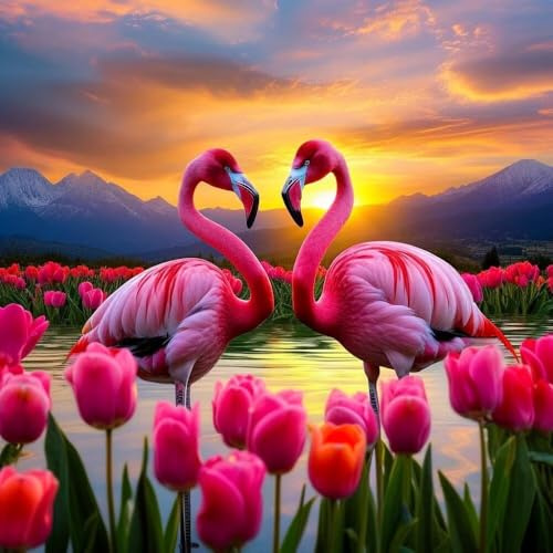 Malen Nach Zahlen Erwachsene Flamingo-Paar, DIY Kreativ Set Erwachsene, 100x100cm Malen Nach Zahlen Kinder und Anfänger, mit Pinseln und Acrylfarben Handgemalt Ölgemälde Leinwand, Gifts Decor D-828