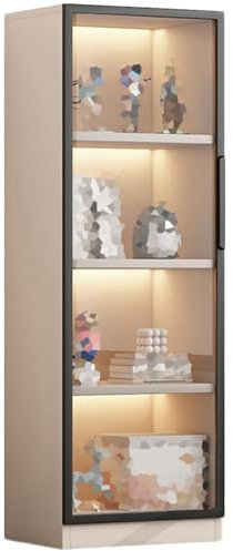 Sammlervitrine mit 4 Etagen, mit Glastüren, bodenstehend, Curio-Regal für Spielzeug und Pflanzen, Wandmontage im Schlafzimmer, Beige, 40 x 39 x 140 cm