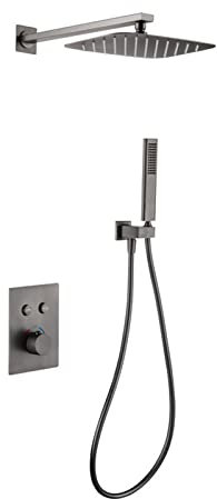 Mitigeur Baignoire, mitigeur thermostatique encastré, Ensemble Douche, mitigeur Douche encastré Gris, Ensemble Douche à Effet Pluie Acier Inoxydable, Ensemble robinetterie Douche pour Baignoire pou