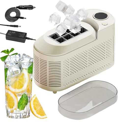 agreilduite Machine à Glaçons pour Voiture et Camping-Car - Fabricateur de Glaçons Portable sur Comptoir, 8 Glaçons par Cycle, Glaçons Rapides 10-15 Min, Alimentation 12V Voiture & Secteur AC,Beige