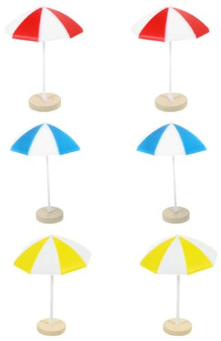 Sosoport Miniature Beach Umbrella Ornaments 2.36 Inch Resin Sun Umbrellas for Dollhouse Micro Landscape Garden Decor Set of 6