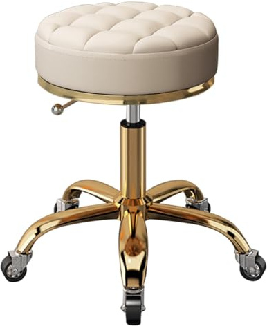 Höhenverstellbarer Rollstuhl, Drehstuhl, Beauty-Hocker für Salons und Büros, goldfarbene Metallbasis und 5 Krallenräder, stilvoller runder Sitz, Barhocker, Komfort und Haltbarkeit