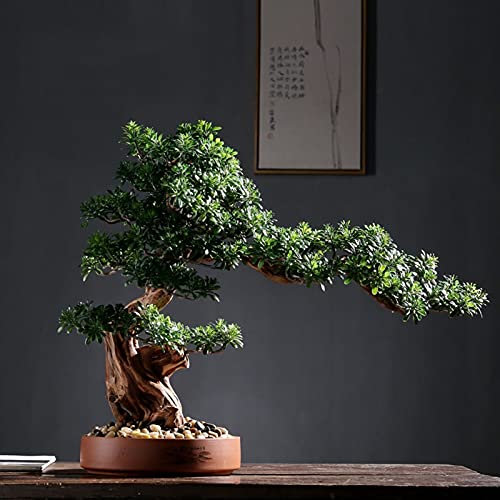 Artificial Plants Bonsai Tree Simulation tree Artificial Rhododendron Tree Faux Bonsai Tree Faux Potted Houseplant Pebbles, Green, Home Decoration Gifts Artificial Potted Plants Faux Plants (B )