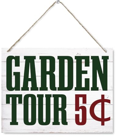 Garden Signs for Outdoor, Garden Tour 5 Cents Sign, Funny Farmhouse Wooden Decoration, Decorative Signs for Fence Yard Outdoors, Rustic Wooden Hanging Plaque, 7.9X10.2 inches
