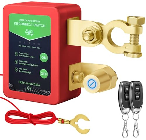 12V Batterie Trennschalter mit Drahtloser Ferngesteuerter,Batterietrennschalter mit Abschaltung,240A Batterie Kill Switch Anti-Diebstahl, für Auto, RV, ATV, LKW, Boot (Keine LED Anzeige)