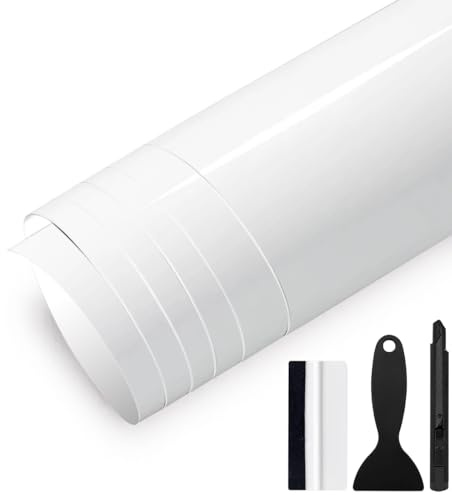 GRTHTATI 30cm x 150cm Pellicola Adhesiva per Auto Pellicola Wrapping Pellicola Protettiva per Auto, Moto, Bici (Bianco Lucido, 50cm x 300cm)