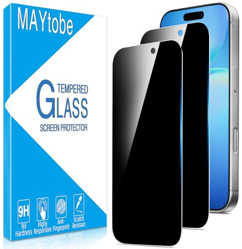 MAYtobe Privacy Screen Protector for iPhone 17 Pro Tempered Glass | 2 Pack, Anti Spy, Case Friendly, Anti-Scratch, Ultra Resistant, Touch Sensitive, No Bubbles