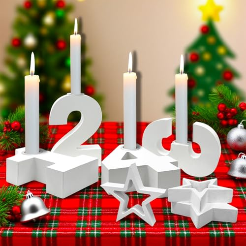 Eroionet 7 Stück Adventszahlen Kerzenhalter Holz Zahlen Kerzenständer | 1 2 3 4 Adventskranz Zahlen Holz Kerzenhalter, für Adventskranz Tischdeko Weihnachtsdeko Weihnachten Geschenk