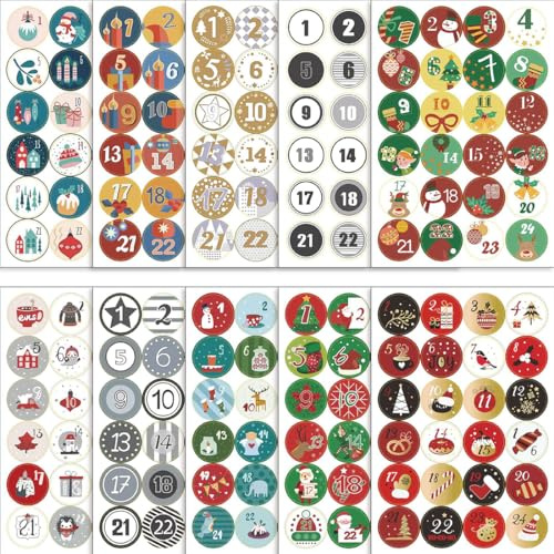 10 ark 240 st klistermärken adventskalender jul adventskalender med 1–24 siffror klistermärken adventskalender klistermärken för julklapp juldekoration, gör-det-själv-presenter