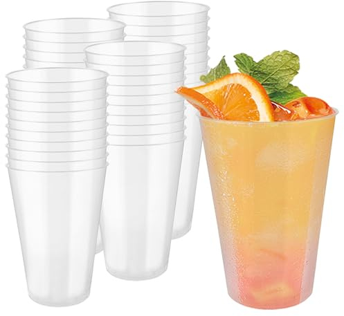 TTQiAnJ 40 Stück Partybecher 420ml (14oz),Plastikbecher,Wiederverwendbare Trinkbecher,Cocktail Becher Transparent für Getränkepartys,Geburtstag,Hochzeit