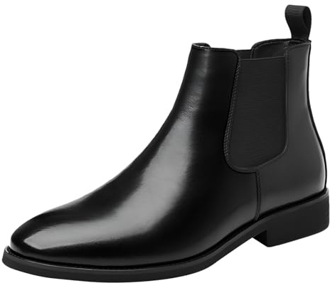 ANUFER Uomo Vendemmia Punta Tonda Stivali Chelsea Colore Pennello Formale Slip-On Stivaletti alla Caviglia Nero SN079238 EU44.5