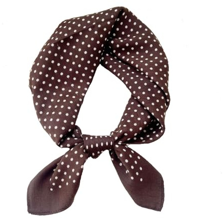 Foulard Femme Satin Marron à Pois Blancs – Petit Foulard Carré Élégant en Imitation Soie, Accessoire Mode Polyvalent pour Cheveux, Cou ou, Bandana Chic Rétro, Écharpe Légère Cadeau pour Femmes 70x70cm