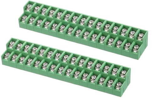 sourcing map 15 Position Terminal Blocks Double Row, 23.5mmx128mm 300V 15A 8.5mm Pitch PA66 PCB Mount Screw Terminals Strip for 22-12AWG Wire, Pack of 2, Green