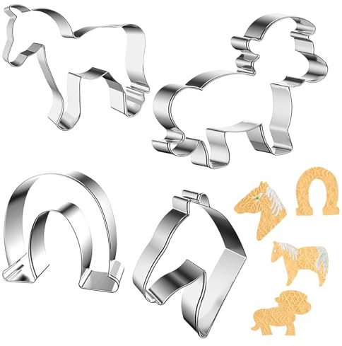 4er Set Keksausstecher Pferd & Hufeisen aus Edelstahl, Pferde Ausstechformen für Plätzchen & Kekse, Backzubehör für Kinder, Küchenzubehör DIY, Geschenk für Reiterinnen & Pferdemädchen
