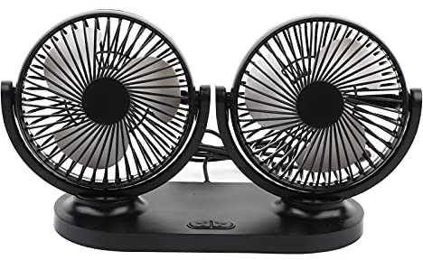 Klanata Ventilateur de voiture USB à double tête 12 V, climatiseur portable, système de refroidissement automatique et de ventilation, ventilateur de véhicule à double tête réglable à 3 (Noire)