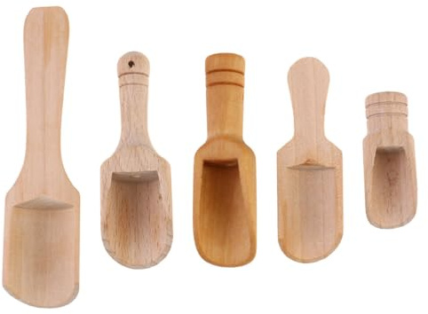 TOGEVAL Set de 5 Cucharas Pequeñas de Madera para Café Molido y Harina, Accesorios para Servir en Tiendas de Té y Hogar