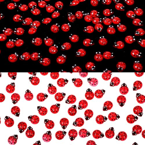LARREL 100 Stycken Mini Nyckelpiga Dekoration, Minihartsfigurer Lysande Nyckelpiga Lyckobringare 3D Dekorativa Trädgårdsfigurer För Älvträdgårdar, Trädgårdsdekoration, Hantverk, Julfester