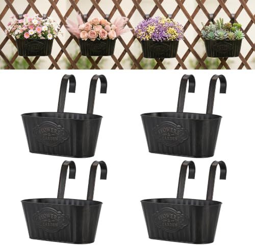 Yimomoyi Retro 26 cm räcke blomlåda, 4-pack hängande blomlådor för utomhusväxter (svart)