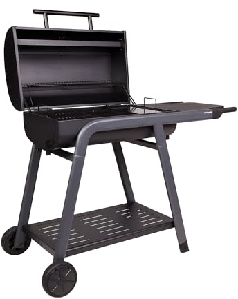 Barbacoa de Carbón TONINO 70 con Plancha y Parrillas de Hierro Fundido Esmaltado, Termómetro, Estante Lateral y Ruedas, 128 x 64 x 103 cm