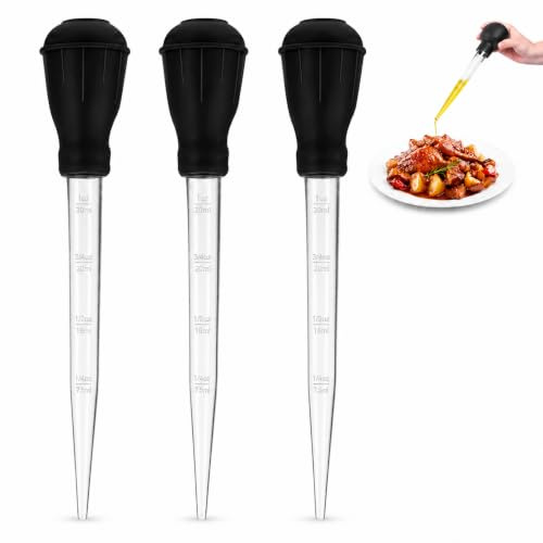 3-Pack Turkey Baster Set for Roasting, Kitchen, BBQ 30ml | Oil Dropper with Cleaning Brush, Large Injector, Long Design, For Oiling and Marinating Turkey Beef Fish Meat