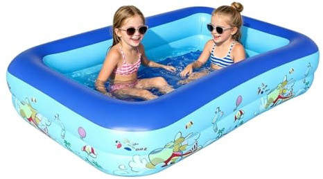 Piscine Gonflable pour en-fants, Grande Pataugeoire Familiale Rectangulaire en PVC avec Conception Étanche, Centre De Jeux d'eau D'été Portable pour Jardin, Jardin, Fête sur La Plage