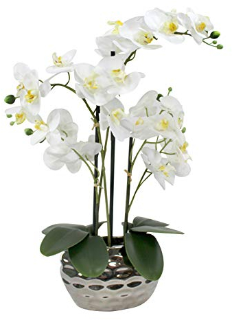 Decoline Kunstpflanze Orchidee XL mit Keramiktopf - ca. 53cm hoch (weiß)
