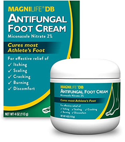 MagniLife DB Antifungal Foot Cream (4 oz) with Miconazole Nitrate, Athletes Foot Cream for Dry Cracked Heels & Burning Relief, Diabetic Feet & Sensitive Skin Safe, Hydrating Urea & Essential Oils