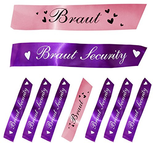 Oblique Unique® Braut + Braut Security Schärpe Set Junggesellinnenabschied JGA Hochzeit in Rosa und Lila