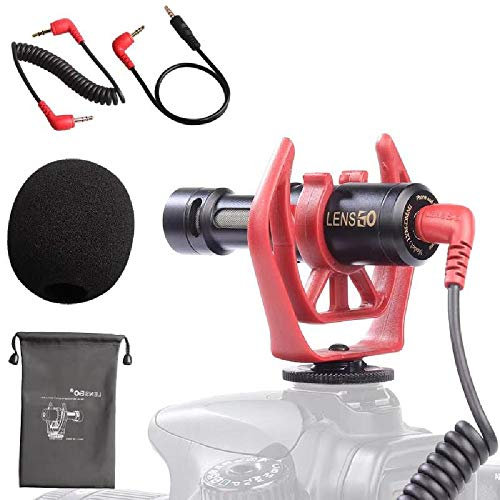LENSGO Microfono Video con fucile, DMM1 Microfono condensatore direzionale per videocamera universale con ammortizzatore per Canon Nikon Sony Pentax DSLR Camera iPhone Android smartphone Mac tablet