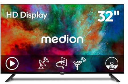 MEDION 80 cm (32 Zoll) HD Fernseher (integrierter DVD-Player, Triple Tuner Receiver DVB-T2 DVB-C DVB-S2, 2 x HDMI, USB, Kopfhöreranschluss, AV in, Mediaplayer, CI+, MD 832003)