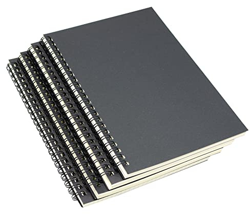 Yansanido Spiral Notebook, 4 Pcs A5 Black Craft Softcover 8mm Ruled 60 Sheets -120 Pages Journals for Study and Notes (A5-4 pcs Black/Lined)