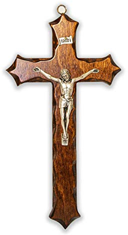 Crucifijo de madera – de pared – Cristo de plata – Fabricado en Umbría Italia – (25,5 x 14)