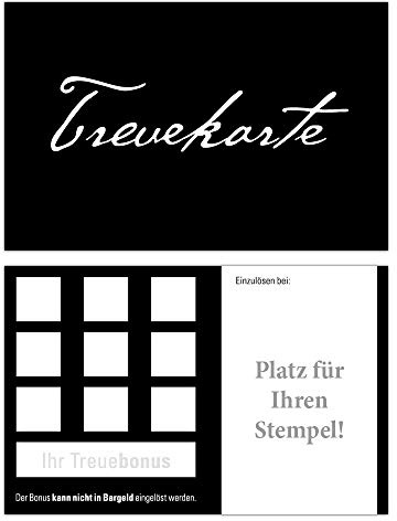 Premium neutrale Bonuskarten 250 Stk. Schwarz-Weiß mit 10 Stempelfeldern. Treuekarten für Gastronomie, Weinhandel, Getränkehandel, Freizeit, Feier Friseur Nagelstudio Wellness Podologie Praxis