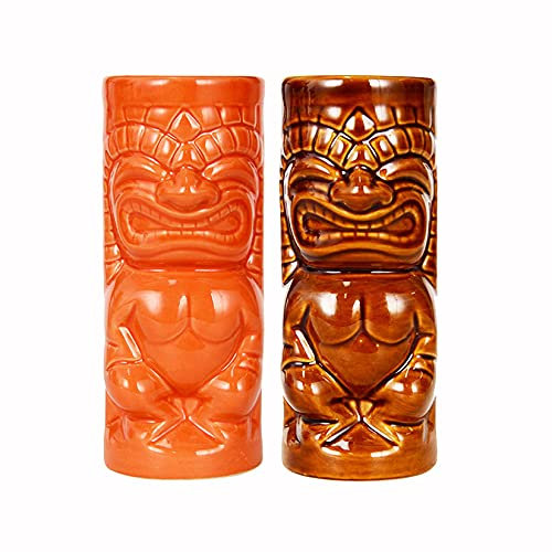 Vinbcorw Tiki Becher, Bunte Tiki Keramkikbecher, cocktailgläser,Ideal für Bar, Tiki-Partys, Cocktailpartys, Strandpartys, Poolpartys, Halloween-Partys,A8