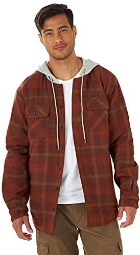 Wrangler Authentics Long Sleeve Quilted Lined Flannel Shirt Jacket with Hood Camisa, Caramelo, XXL para Hombre