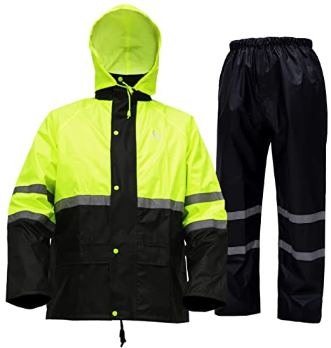 Rain Gear, Rain suit for Men Lightweight Waterproof High Visibility Reflective Safety Jacket with Pants(Yellow X-Large)
