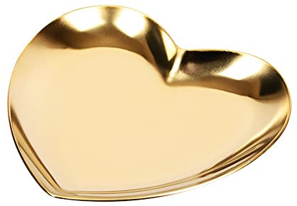 SagaSave Vassoio per gioielli a forma di cuore, in acciaio inox, vassoio organizer per gioielli, per anelli, collane, orecchini (oro)