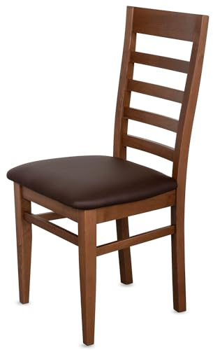 Esszimmerstühle 2er Set Sprossen wechselbar Buche, Nussbaum-Braun CH62 | Bis 150 kg belastbar, fertig montiert, Massivholz Buche, hohe Holz-Sprossenlehne, Sitzpolster austauschbar, Küchenstühle