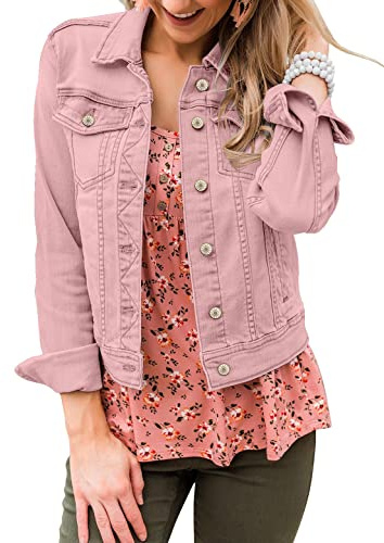 Roskiky Denim Jackets Women Jean Stretchy Long Sleeve Trucker Jacket with Pocket UK