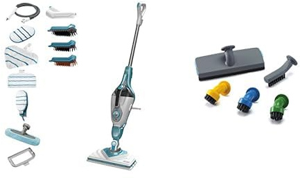 BLACK+DECKER Balai Vapeur avec Nettoyeur à Main BHSM168DSM-QS - 1600W - Réservoir 500 ml - 12 Accessoires - Câble 8 m & Lot de 5 Accessoires Spécial Salle de Bain avec Nettoyeur à Main - Multi Colore