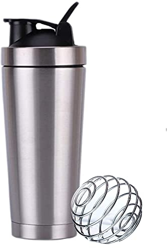 Shaker per proteine in Acciaio Inox Bottiglia con miscelatore sfera in acciaio inox capacità 750 ml (Silver Argento)
