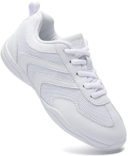 LANDHIKER Cheer Shoes for Women Cheerleading Shoes Girls Teens White Competition Cheerleading Equipment Dance Shoes Athletic Shoes Tennis Training Athletic Shoes Flat Shoes, girls size 01, 10.5 UK