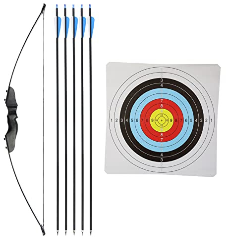 BSW-Flitzebogen Super Sport Recurvebogen Set für Einsteiger | Jugendbogen mit Pfeil und Bogen, 5x Carbonpfeil, Köcher, Armschutz, Fingerschutz und 5x Zielscheibe